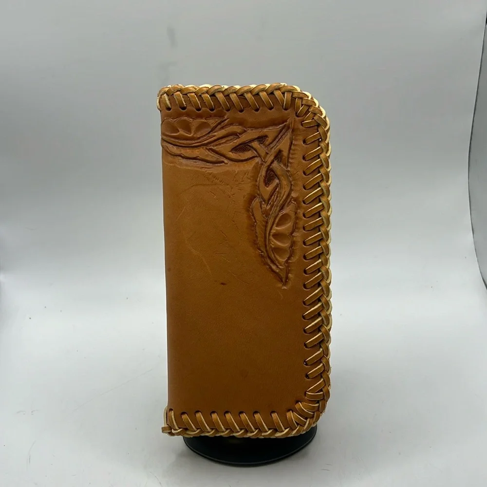 Tooled Leather Wallet Case Checkbook Receipt Coupons Business Cards Key Holder